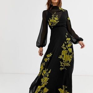 ASOS high neck embroidered long sleeve maxi dress size 4